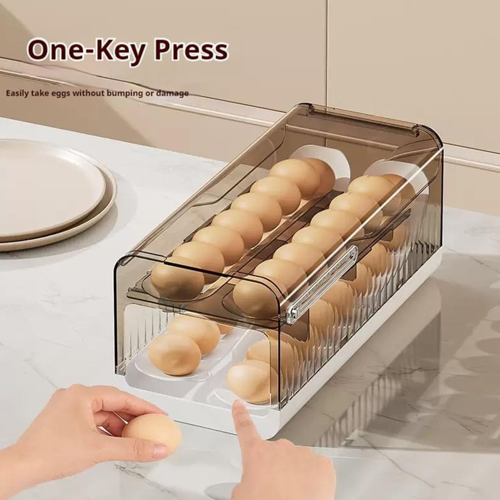 Soporte ergonómico para huevos con función de despliegue suave, perfecto para organizar y proteger el refrigerador de la cocina, contenedor de huevos rodantes
