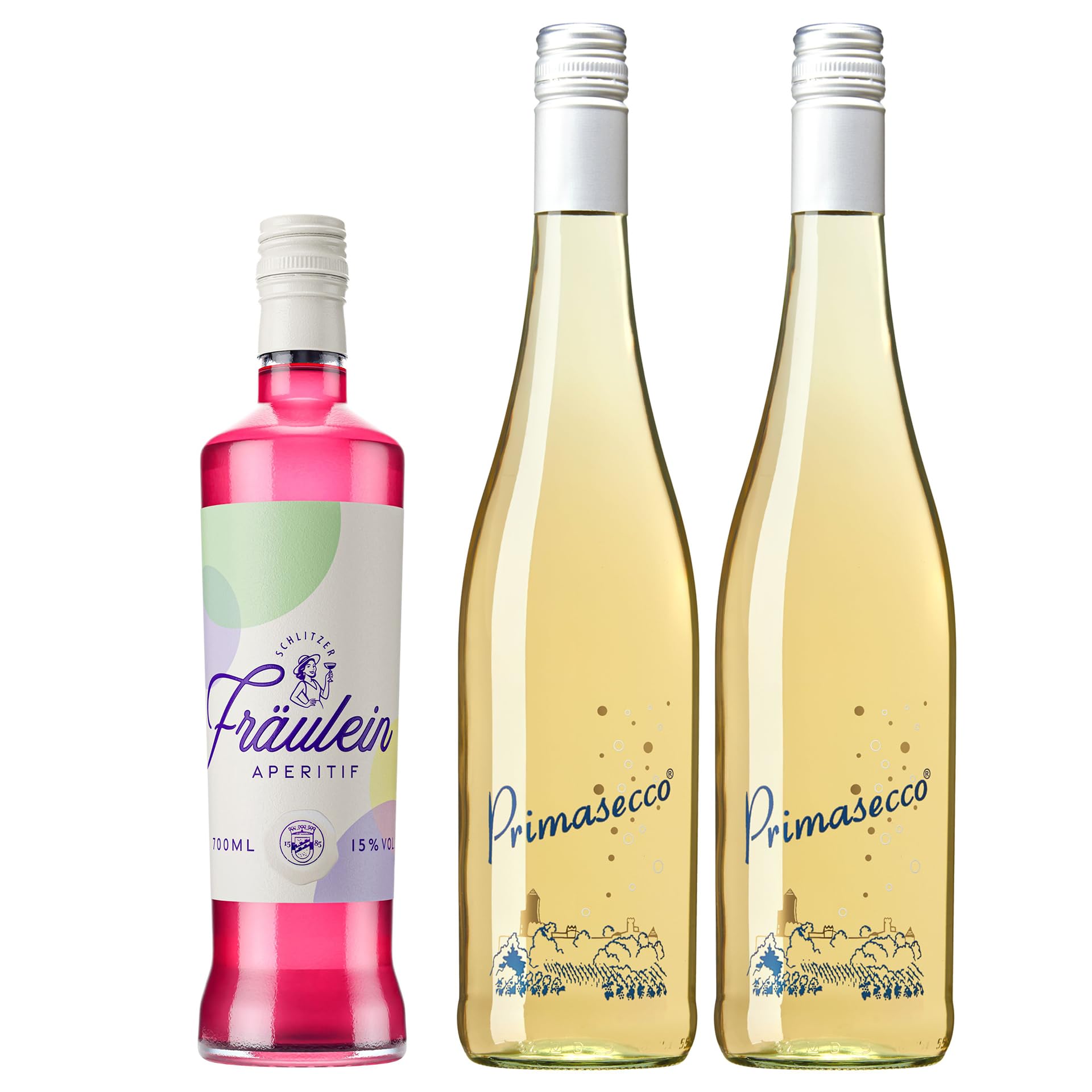 Schlitzer Fräulein Aperitif 0,7l + 2x Secco – Fruchtiger Aperitif mit Grapefruit, Yuzu & Rosmarin – Bundle für Spritz Genuss – 15% vol – Perfekt zum Verschenken