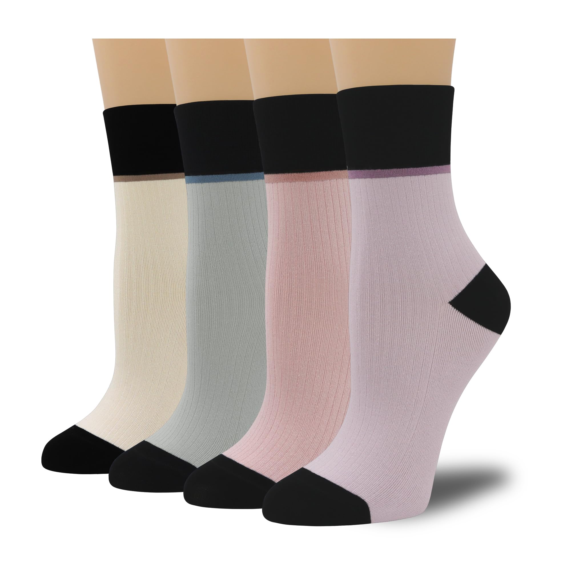 4 Pairs Fashion Colorful Combed Cotton Thin Ankle Crew Socks for Women, Striped Casual Soft Cute Vintage Colorblock Sock
