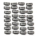 20pcs Metal Snap Clips for Hair Extensions DIY Clip in on Hair Extension Wigs 9 Teeth 32mm 1.2g/pc Black Brown Beige Color (Black)