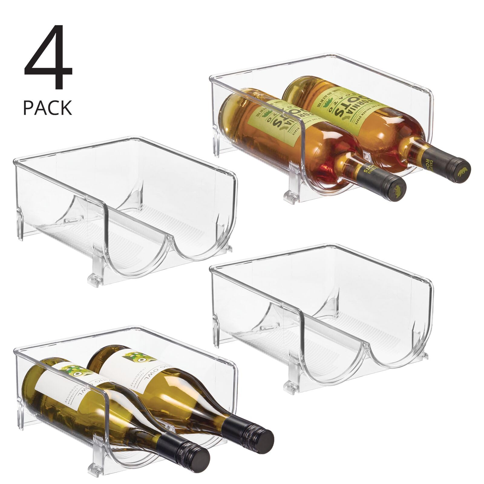 mDesign Ultra nowoczesny stojak na wino – krystalicznie czysty stojak na butelki – poziomy uchwyt na wino przed?u?a ?ywotno?? wina i korka – 4 stojaki na wino – 2 butelki ka?dy, przezroczysty