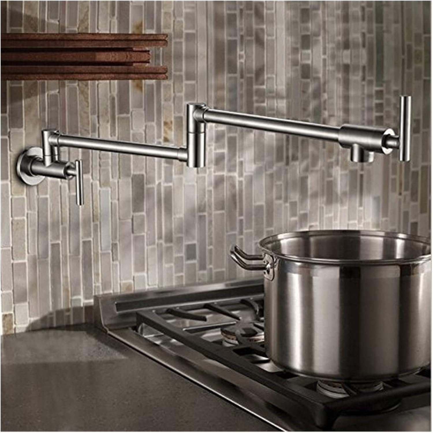 Amazon なべ式給油コック ブラックブラスウォールマウントキッチン蛇口ポットフィラー蛇口スイベル折りたたみ折りたたみ格納式ロータリー