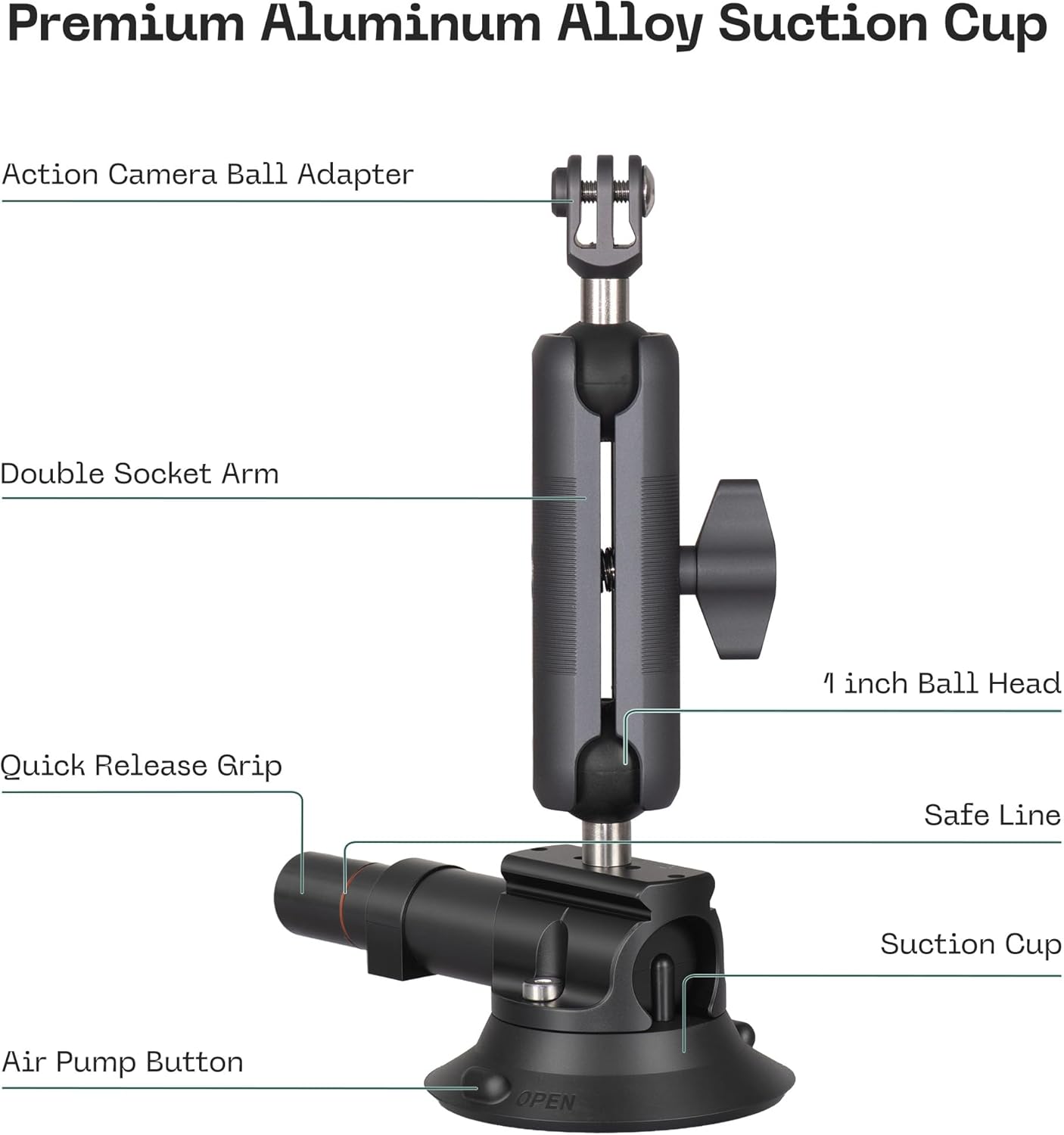FANAUE Camera Suction Cup Camera Mount with Ball Head Magic Arm, Metal Suction Cup Mount on Car Windshield Dash for DSLR Action Camera with 1/4" Mounting Holes for ARRI