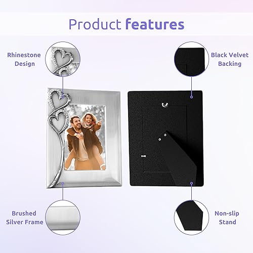 Miniatura 4 de Marco de fotos plateado de 4 x 6 pulgadas con corazones, idea de regalo para bodas, compromisos para parejas, recién casados, despedida de soltera,