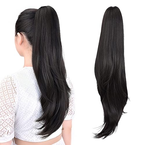 ShulaSHOP Extensión de cola de caballo, extensiones de cabello con clip de garra de 24 pulgadas, extensiones de cabello largo y lacio, extensiones