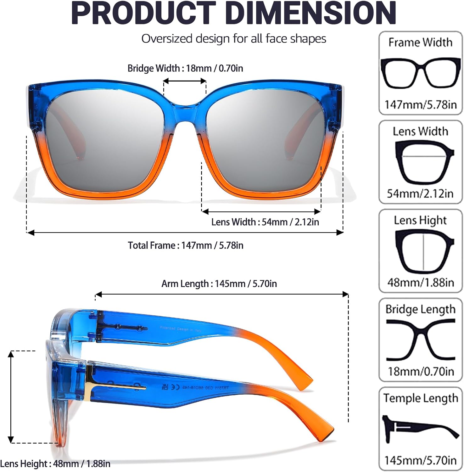 LVIOE Polarized Fit Over Sunglasses for Women Men Oversized Square Over Glasses Sunglasses with UV Protection