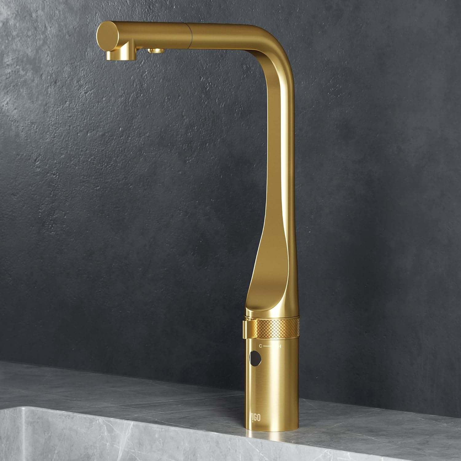 VIGO 15'' Jewel Touchless Kitchen Faucet in Matte Brushed Gold-VG02039MGS
