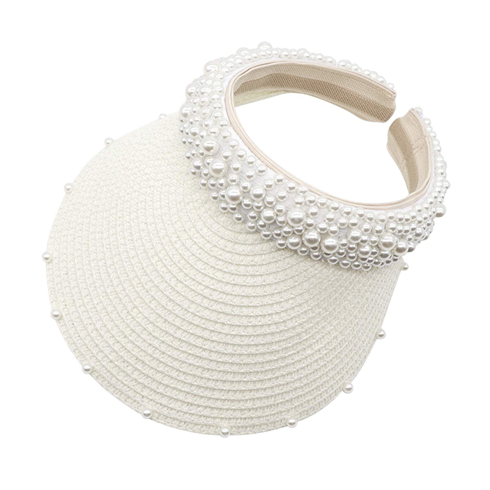 Gorras Hombres Béisbol Perlas Protector Solar Sombrilla Tejida Parasol Sunhat Gorro de Banda para el Cabello Mujeres Gorras de Béisbol Gorra con Protección de Cuello Niños