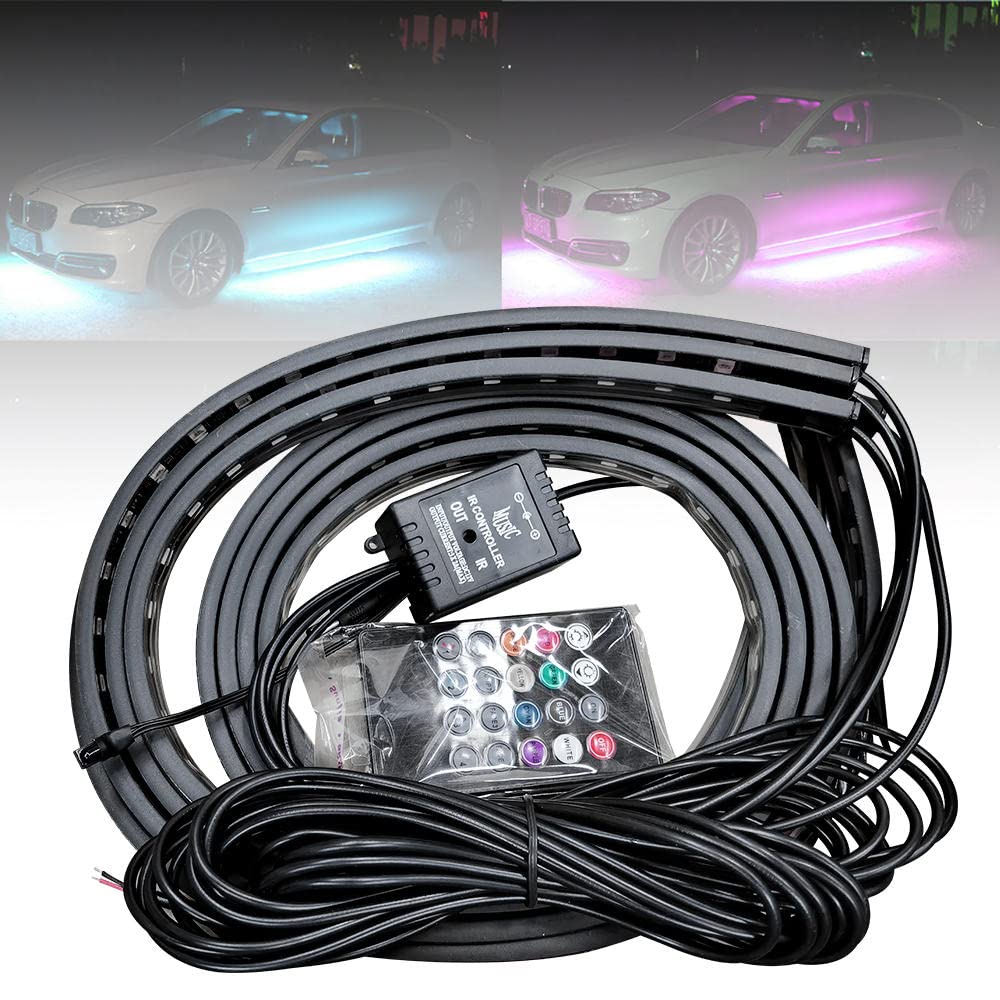 4PCS APP Control Car Flexible 12V LED Strip Ambiente decorativo LED RGB Under Car Glow Underbody Lights System Kit de luces de neón-60x2 y 180x2 cm