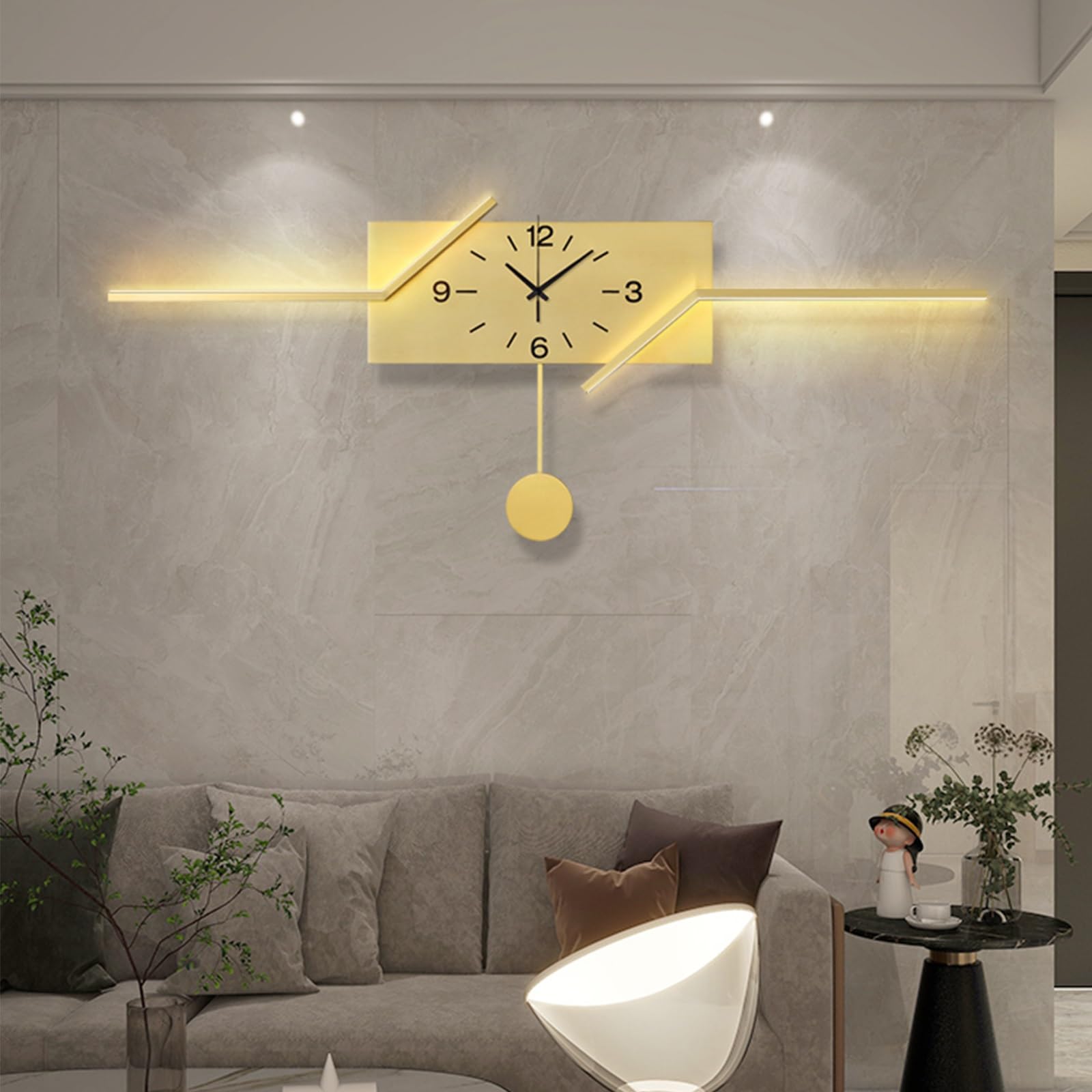 Horloge murale rectangulaire LED grand format art moderne déco salon 3D