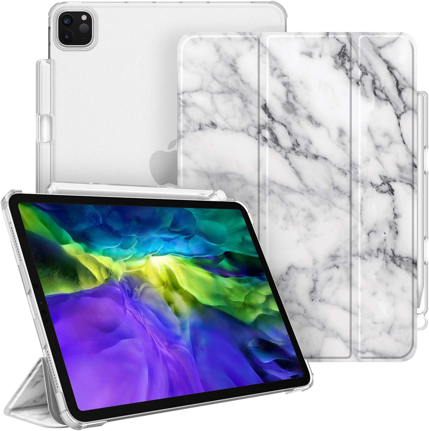 Amazon Com Casebot Case For Ipad Pro 11 18 With Pencil Holder Supports 2nd Gen Pencil Charging Slimshell Lightweight Stand With Translucent Frosted Back Cover Auto Wake Sleep Marble White Computers