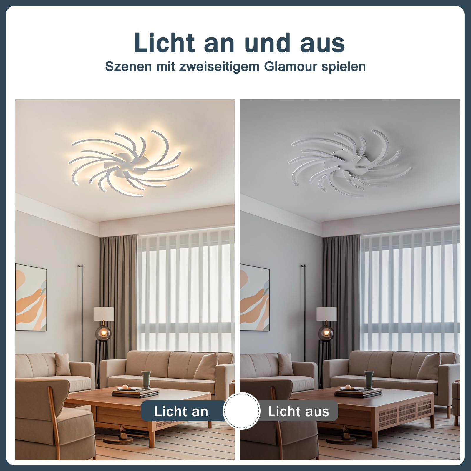 LED Deckenleuchte 100W, Deckenlampe Dimmbar Mit Fernbedienung APP, 100cm Wohnzimmerlampe 3 Flammig Kronleuchter Lampe, 3000-6500K deckenbeleuchtung für Schlafzimmer Wohnzimmer
