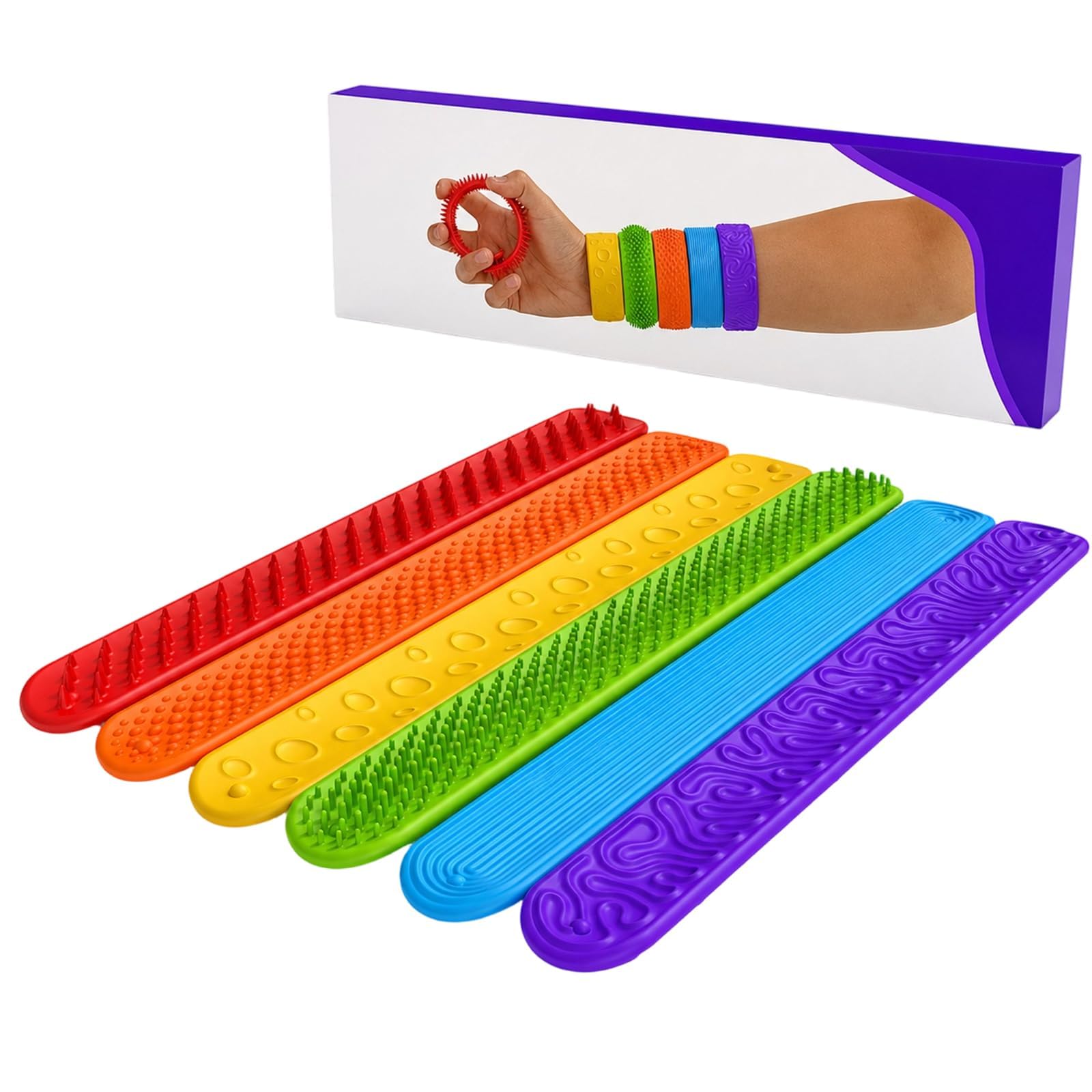 6 Pcs Sensory Toys, Fidget Bracelet for Autism and ADHD, Six Pack Silicone Sensory Wristband Set, Tactile Stimulation Equipment for Focus and Calm, Sensory Toys for Kids