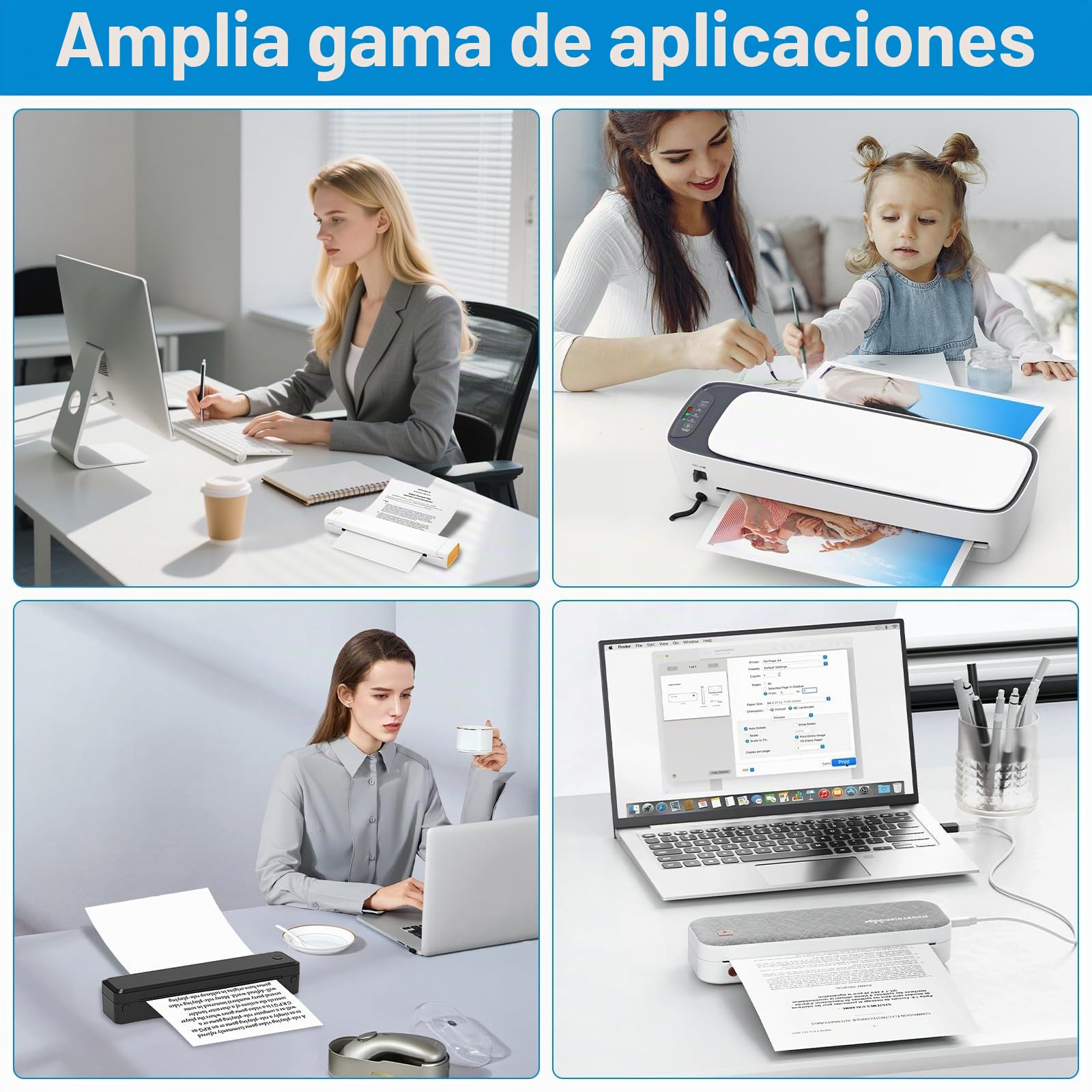 100 hojas de papel térmico A4 para impresora portátil, papel A4 impresora, hojas térmicas, secado rápido, diseño sin atascos, para fotos, recibos, memo file, 210 x 297 mm