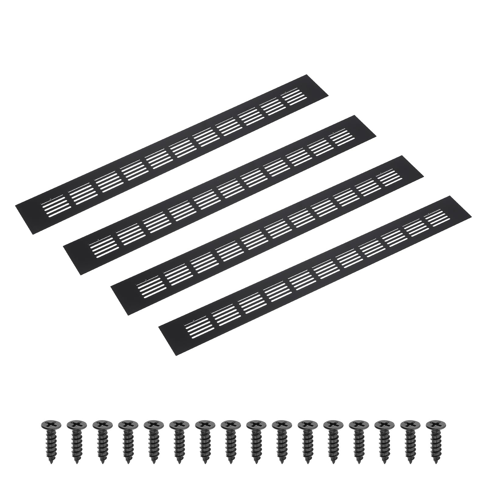 PATIKIL 18 x 2 Inch(200mm x 50mm) Rectangle Ventilation Grille, 4PCS Aluminum Air Vent Cover Louvered Ventilation Cover with Mounting Screws for Cabinet Closet Door Wardrobe, Black