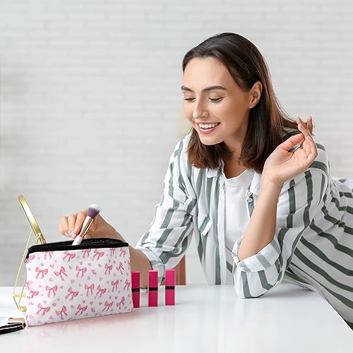 Miniatura 4 de Kacctyen 9 bolsas de maquillaje con lazo rosa para mujer, bolsa de cosméticos de coqueta a granel, bolsa de coqueta de regalo con cremallera para