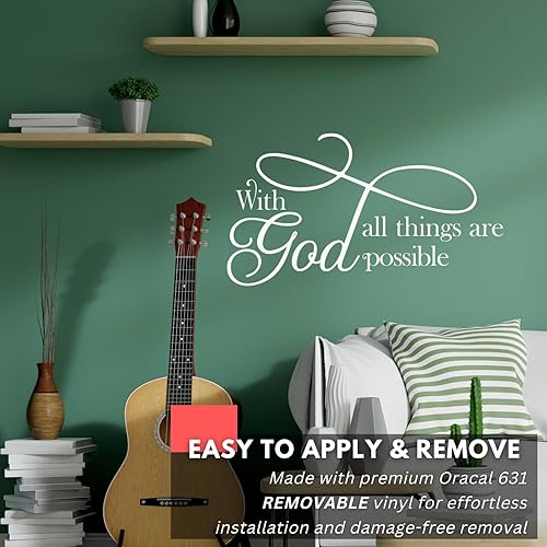 Miniatura 4 de My Vinyl Story Calcomanía de pared grande con Dios todas las cosas son posibles, inspiradora, decoración de oficina, cita de decoración de pared,
