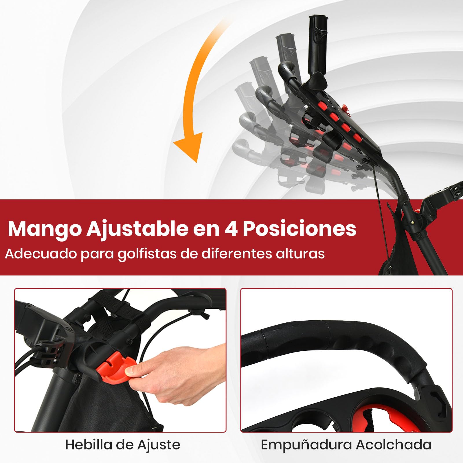 GOPLUS Carrito de Golf Plegable con 4 Ruedas, Carro Golf Ligero con Bolsa Impermeable, Freno de pie, Soporte para Paraguas Ajustable, Portavasos y Asa Ajustable, 110 x 100 x 65 cm