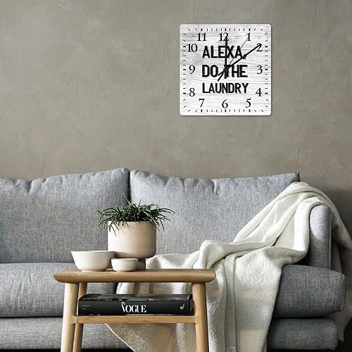 Miniatura 4 de Alexa, Do The Laundry - Reloj de pared decorativo con cita motivacional, reloj de PVC, funciona con pilas, reloj cuadrado silencioso para decoración