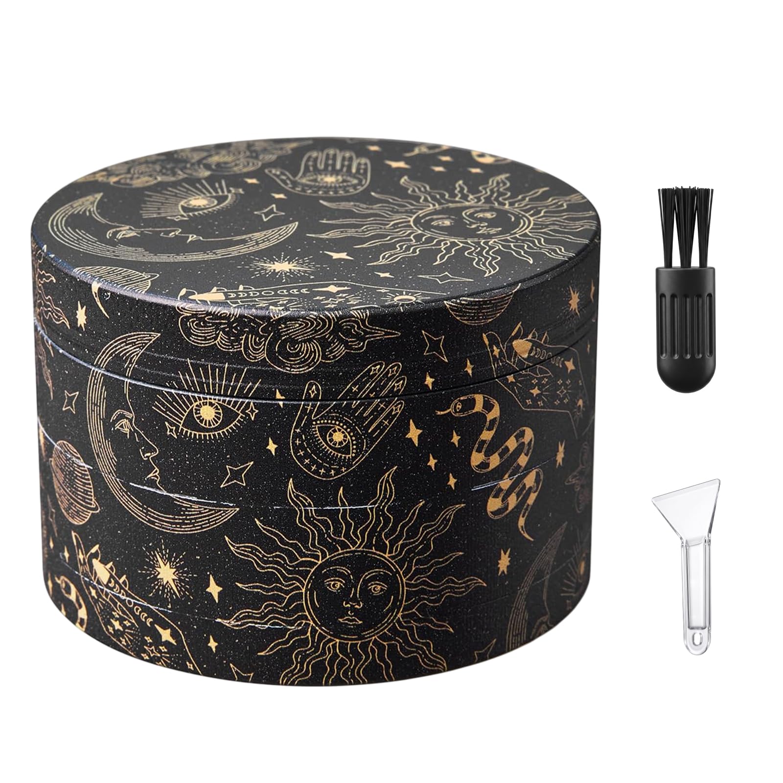 Vesavifaka Grinder Large Crusher, 63 mm Tarot Grinder, 4 Layers, for Spice, Herbs, Seasonings, Herb, Coffee with Pollen Scraper and Brush, Gift for Special Occasions
