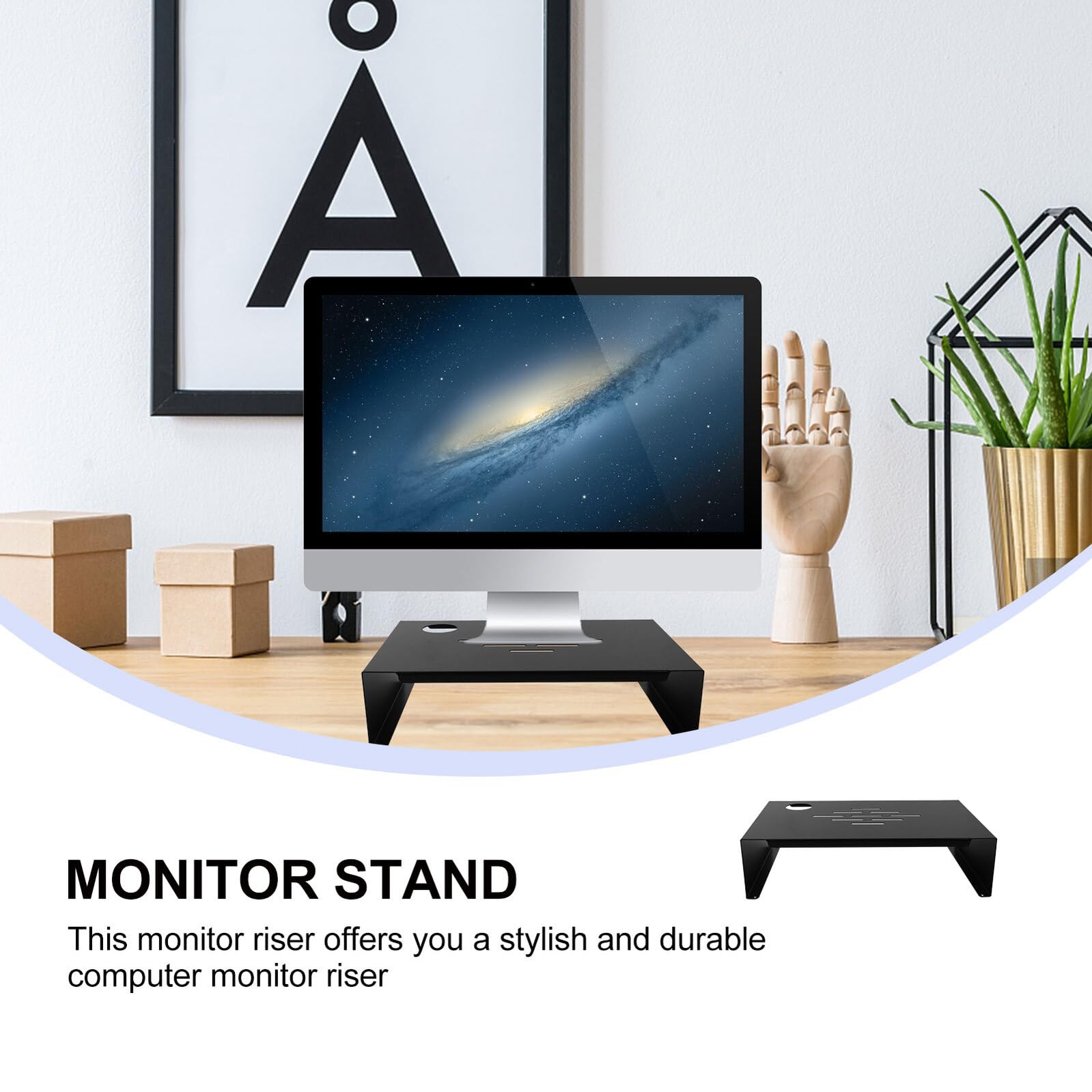 Didiseaon Supporto Monitor Scrivania in Nero Piccolo con Antiscivolo Organizer Cavi e Ripiano Salvaspazio per Laptop Stampante Ergonomico per Ufficio e Casa