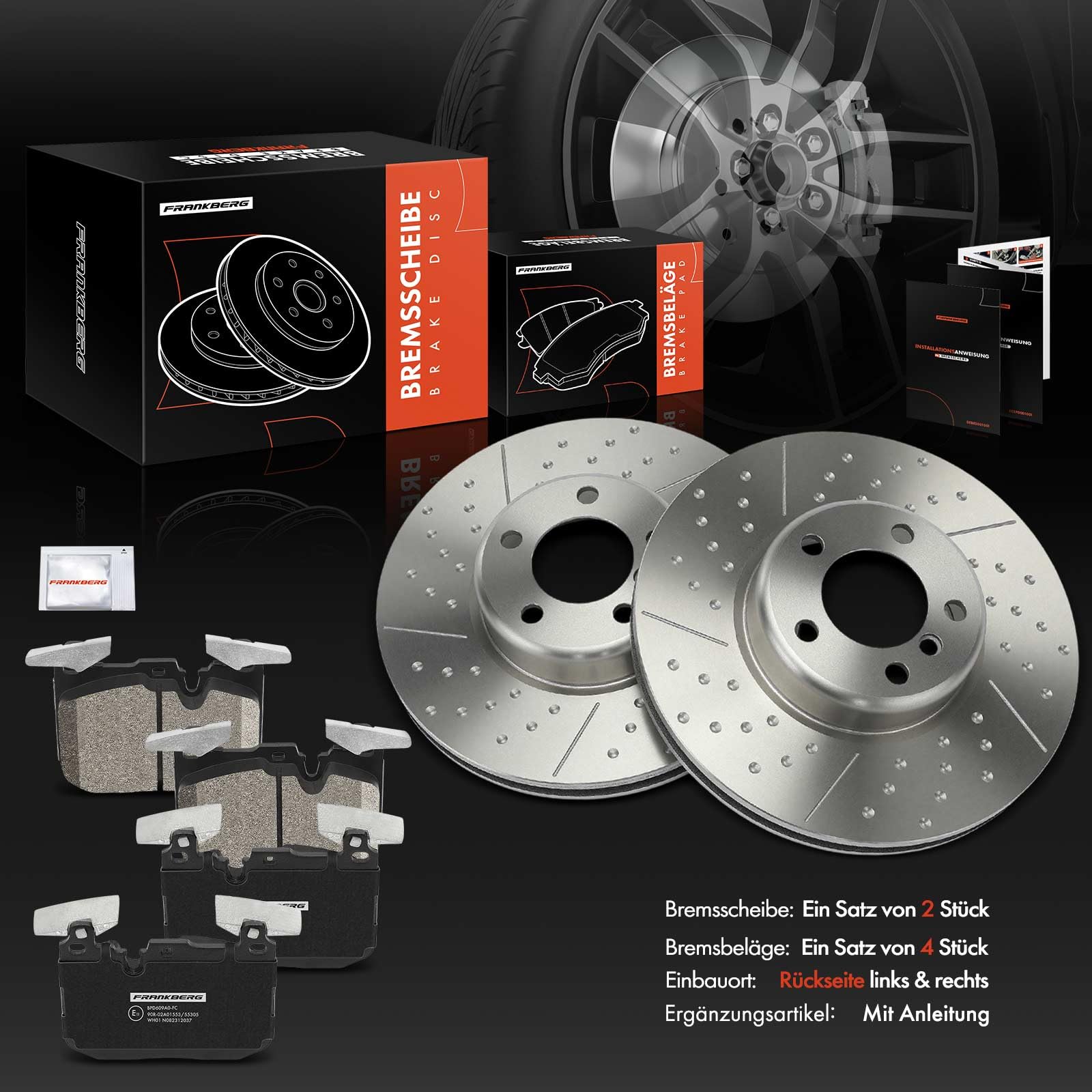 Frankberg 2x Discos de freno + 4x Pastillas de freno del eje delantero Compatible con Serie 1 F20 Serie 3 Touring F31 2 cabrio F23 Serie 3 F30 F80 4 Gran Coupé F36 Replace# 34106799805