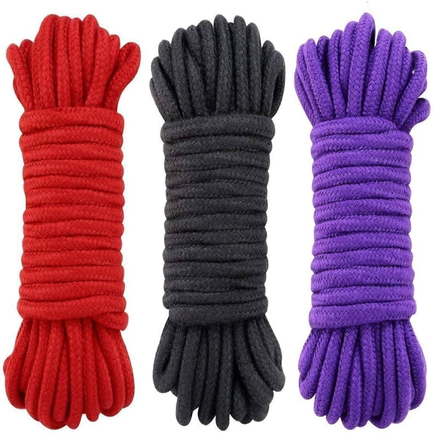 Image of Soft Shibari Bondage Rope, Skin Friendly Thick Soft Cotton BDSM Rope | Black Red 3 x PC 96 Feet