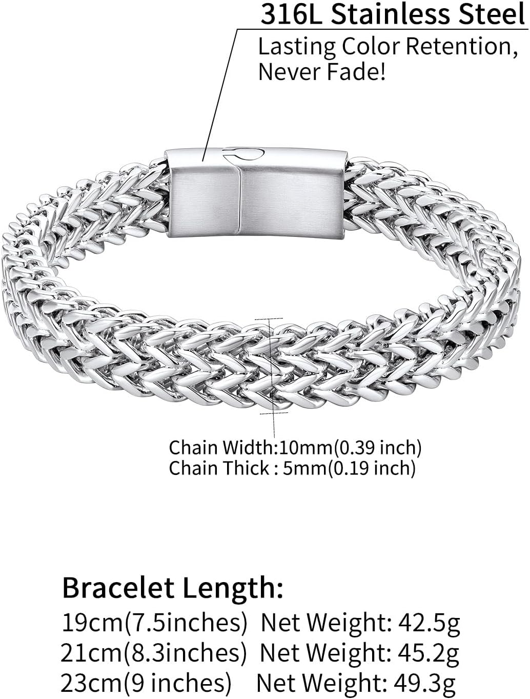 ChainsHouse Stainless Steel Franco Chain Bracelet for Men, Non Tarnish Mens Accessories Franco Chain Bracelets 10mm 23cm