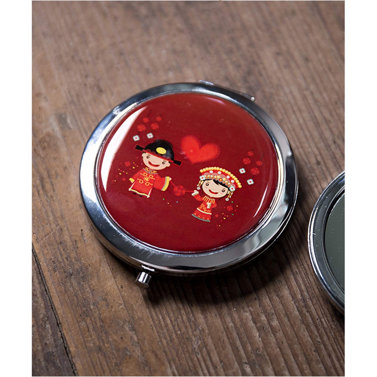 Espejos Maquillaje Hermoso Espejo de tocador Rojo Espejo de Maquillaje de Metal Reflejo cosmético Redondo Compacto Espejo portátil Regalo de Boda Personalizado Espejo de Maquillaje (Color : B)