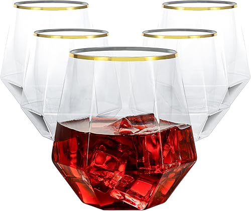 Goodluck 40 vasos de plástico para whisky y vino sin tallo de diamante, vasos de cóctel desechables de 12 onzas, adecuados para bodas, fiestas de