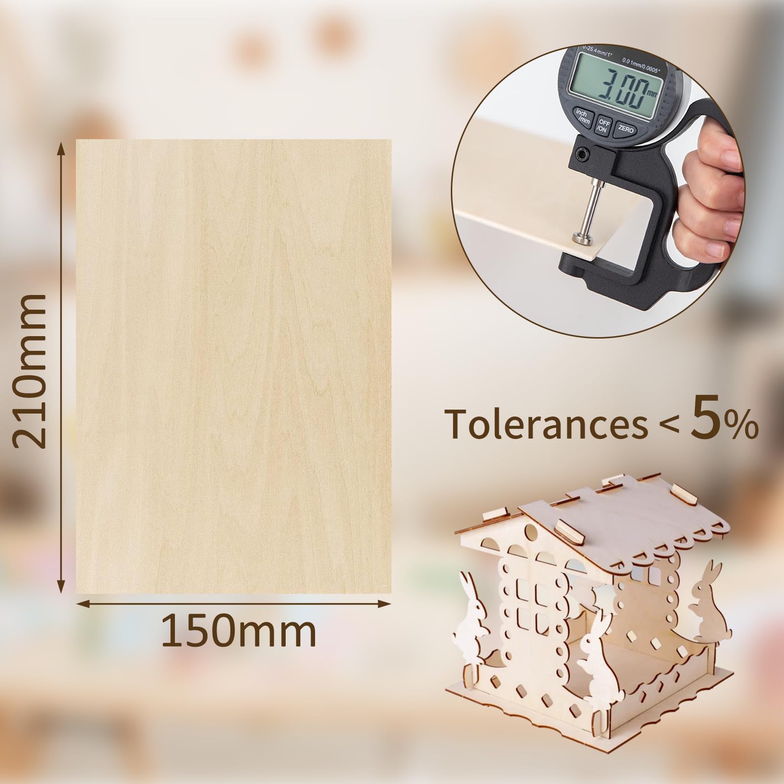 16 Fogli Compensato Di Tiglio 3mm 300x300mm | Per Fai Da Te, Modellismo E Incisioni Laser