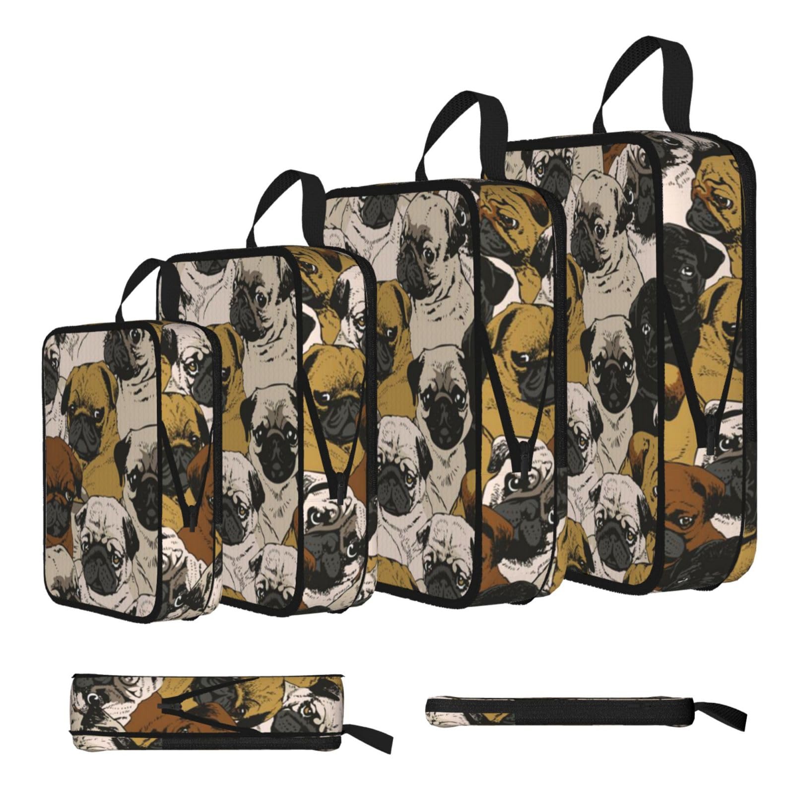 Imagen De Pug Print Compression Packing Cubes 4-Piece Set With Multi- Compartment Travel Bag, Waterproof Suitcase Organiser Bags