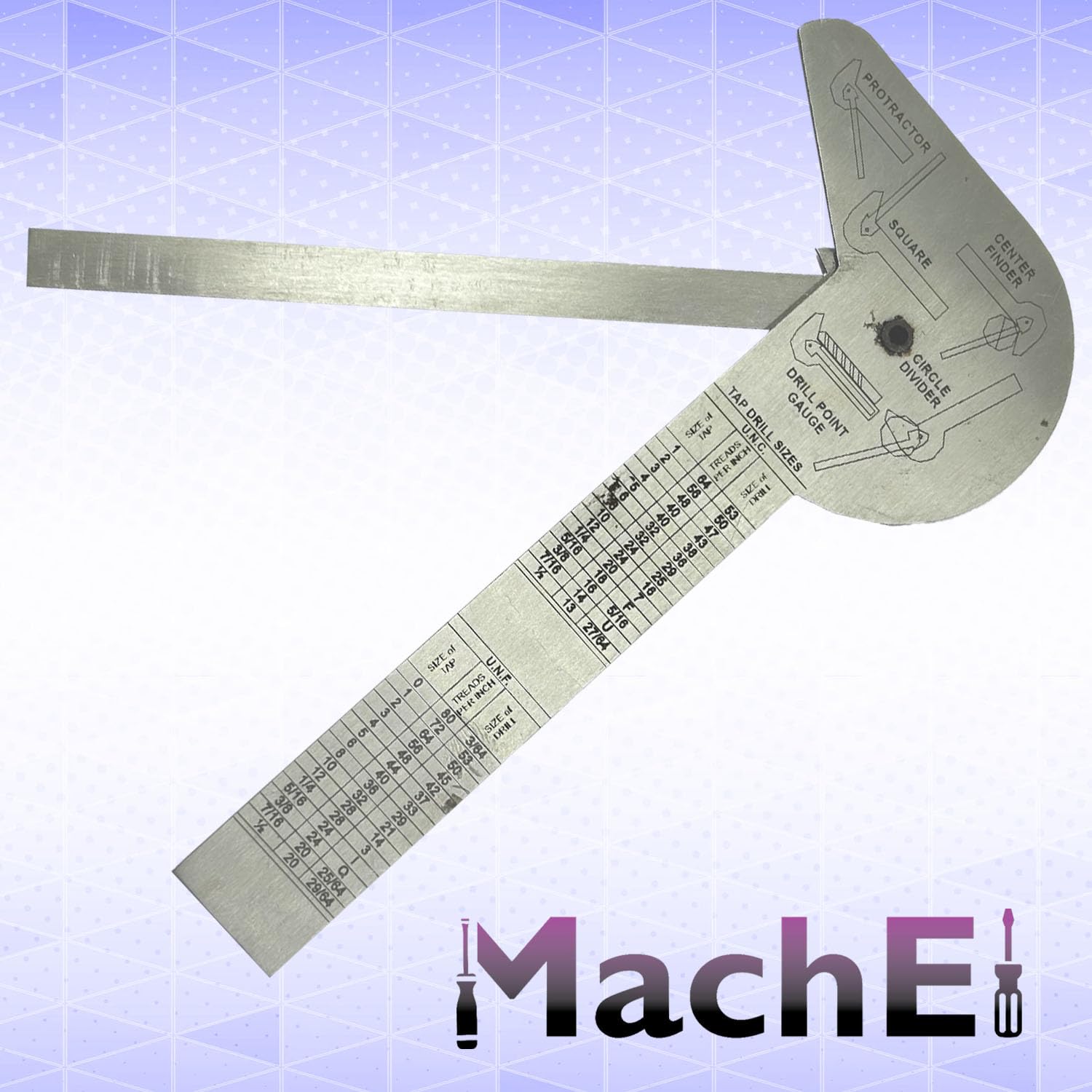 MachEl Multi-Purpose Protractor Square Rule Centre Finder Divider Drill Point Gauge - Image 4