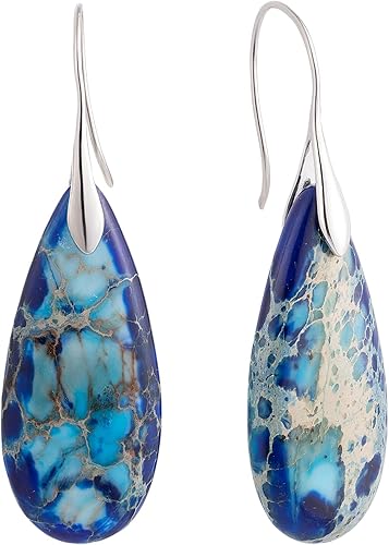 SELOVO Pendientes colgantes con forma de aro de piedra en tono plateado