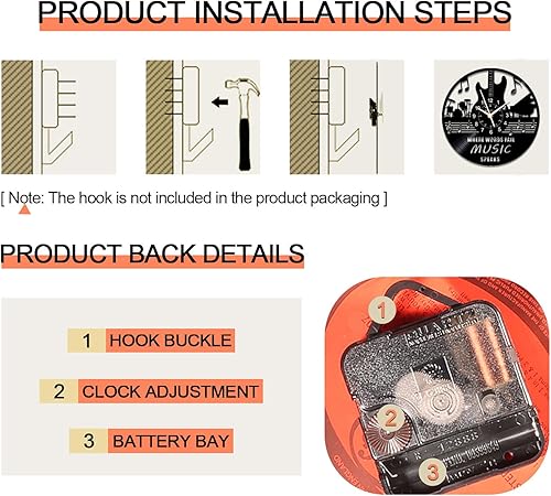 Miniatura 8 de Kinglive - Reloj de pared con diseño de guitarra, discos de vinilo musicales, decoración de pared, redondo, de 12 pulgadas, decoración de