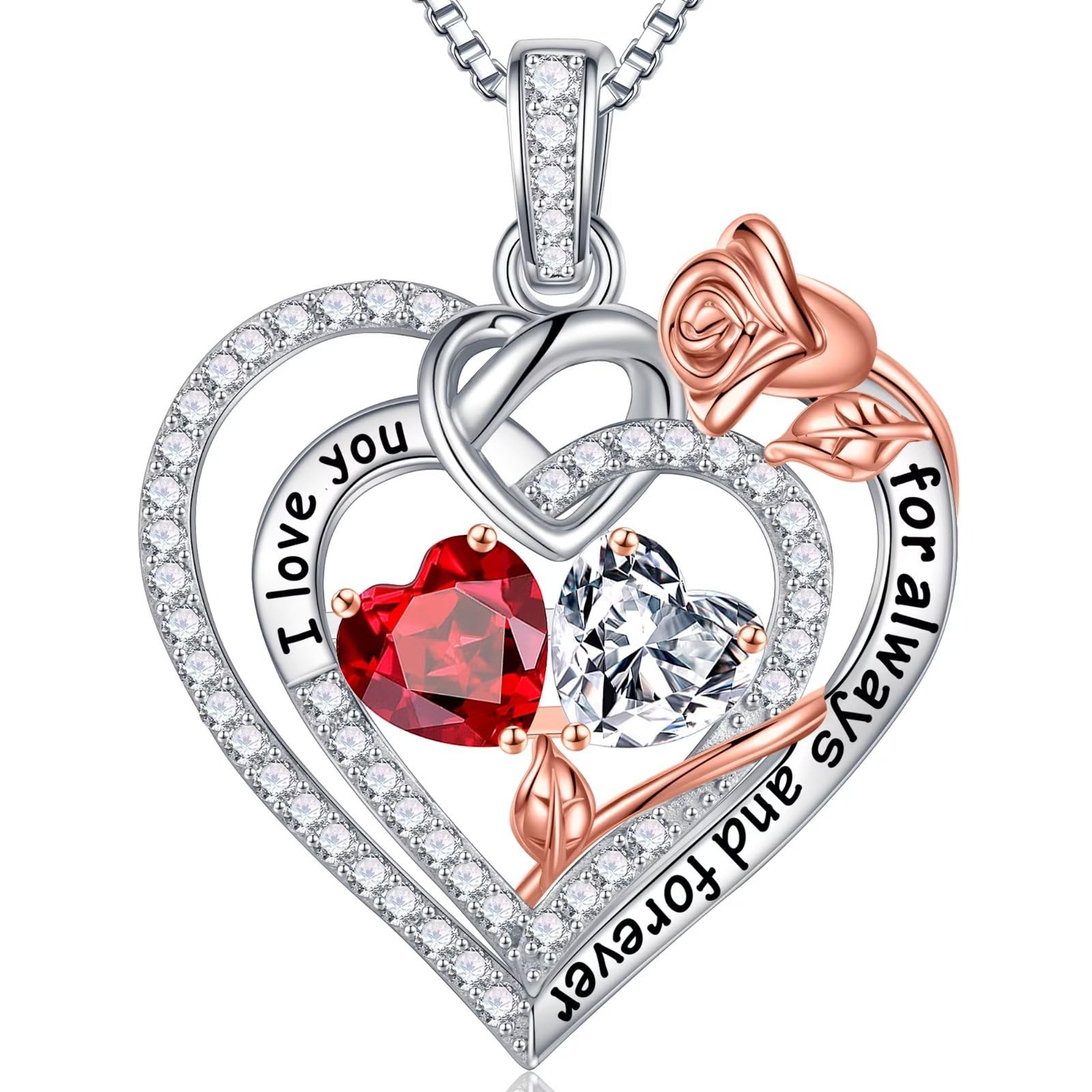 Iefil Rose Heart Double Birthstone Necklace