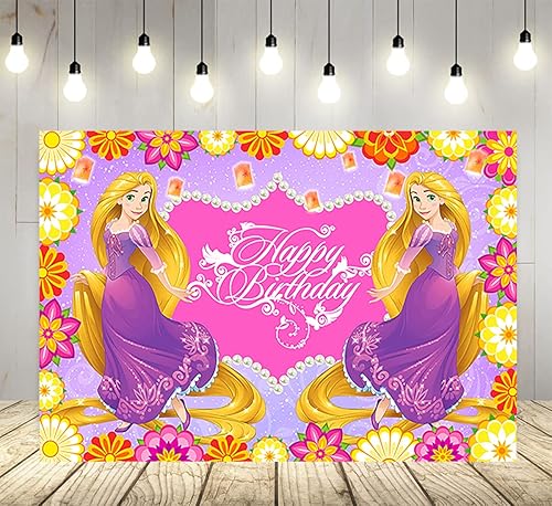 Princess Rapunzel - Telón de fondo para suministros de fiesta de cumpleaños fondos de fotos enredados tema de cumpleaños pancarta de baby shower 59
