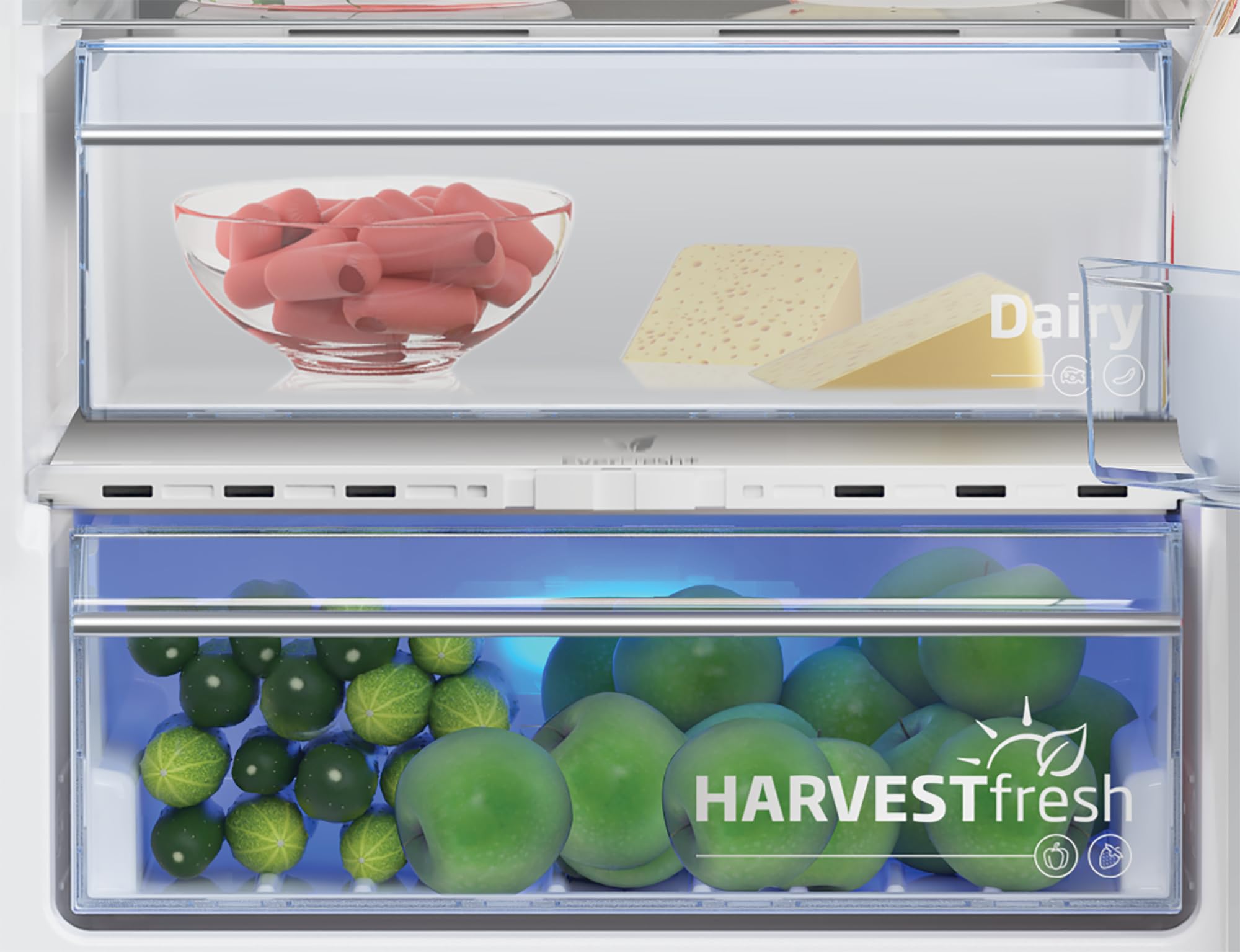 Beko BCNA306E5ZSN Einbau-Kühl-/Gefrierkombination, 284 l Gesamtrauminhalt, Multizone, NoFrost, ProSmart Inverter Kompressor, Schlepptürtechnik, HarvestFresh, Einbau-Kombination, 32 dB, Weiß
