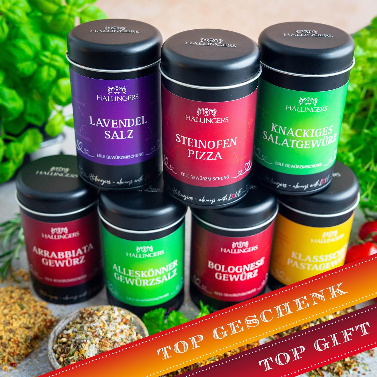 Hallingers Genuss Manufaktur Gewürz Geschenk-Set - Selektion unserer Besteller als Probierset in edlen Aromadosen & Tragetasche "Italienische Küche", Geschenkidee für Frauen Männer