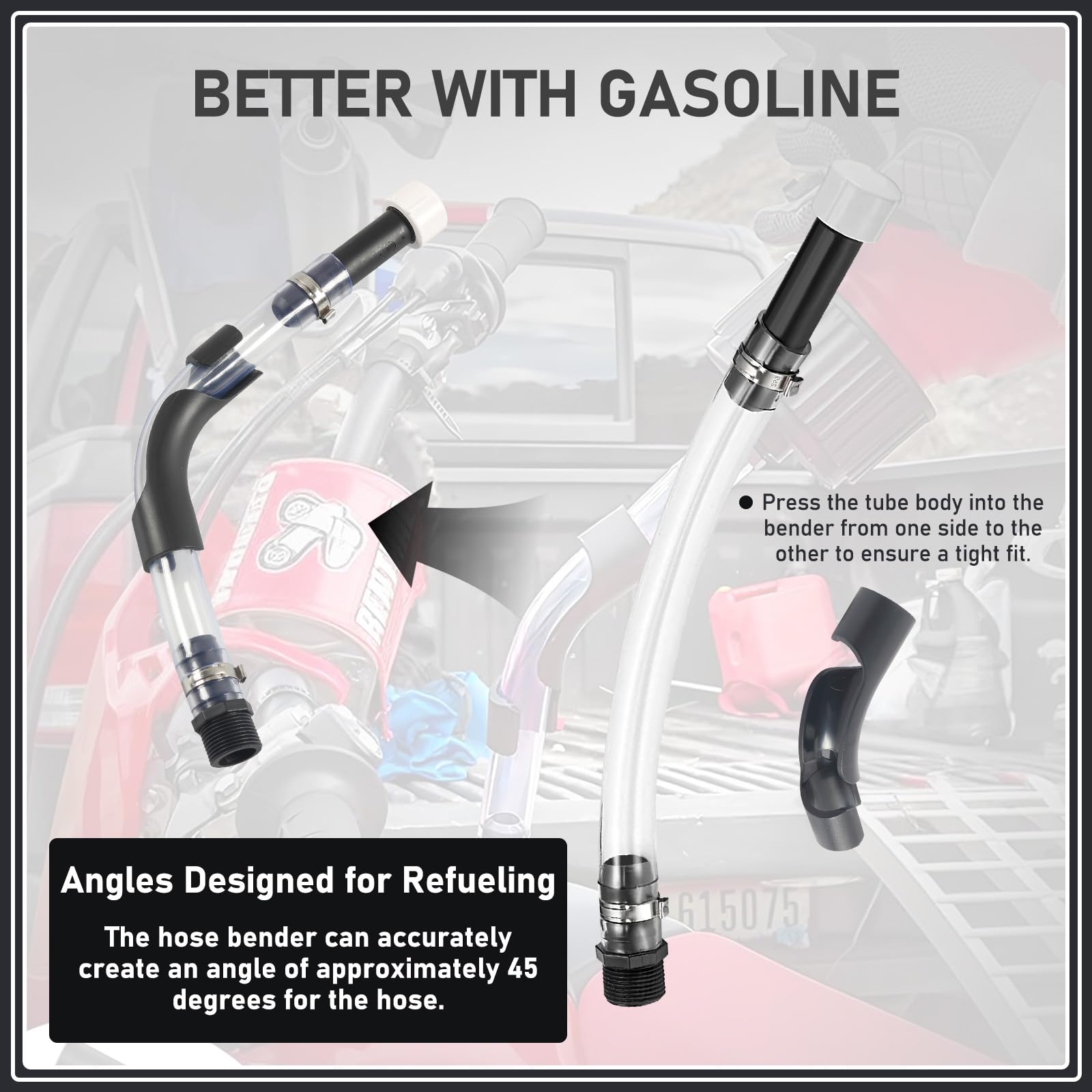 Yitexin 4 Pièces Tuyau de Bidon de Carburant de Course avec Embout Coudé, Bec Verseur pour Voitures de Course et Véhicules, Tube Essence pour Camions, Bateaux, et Réservoirs (noir et gris)