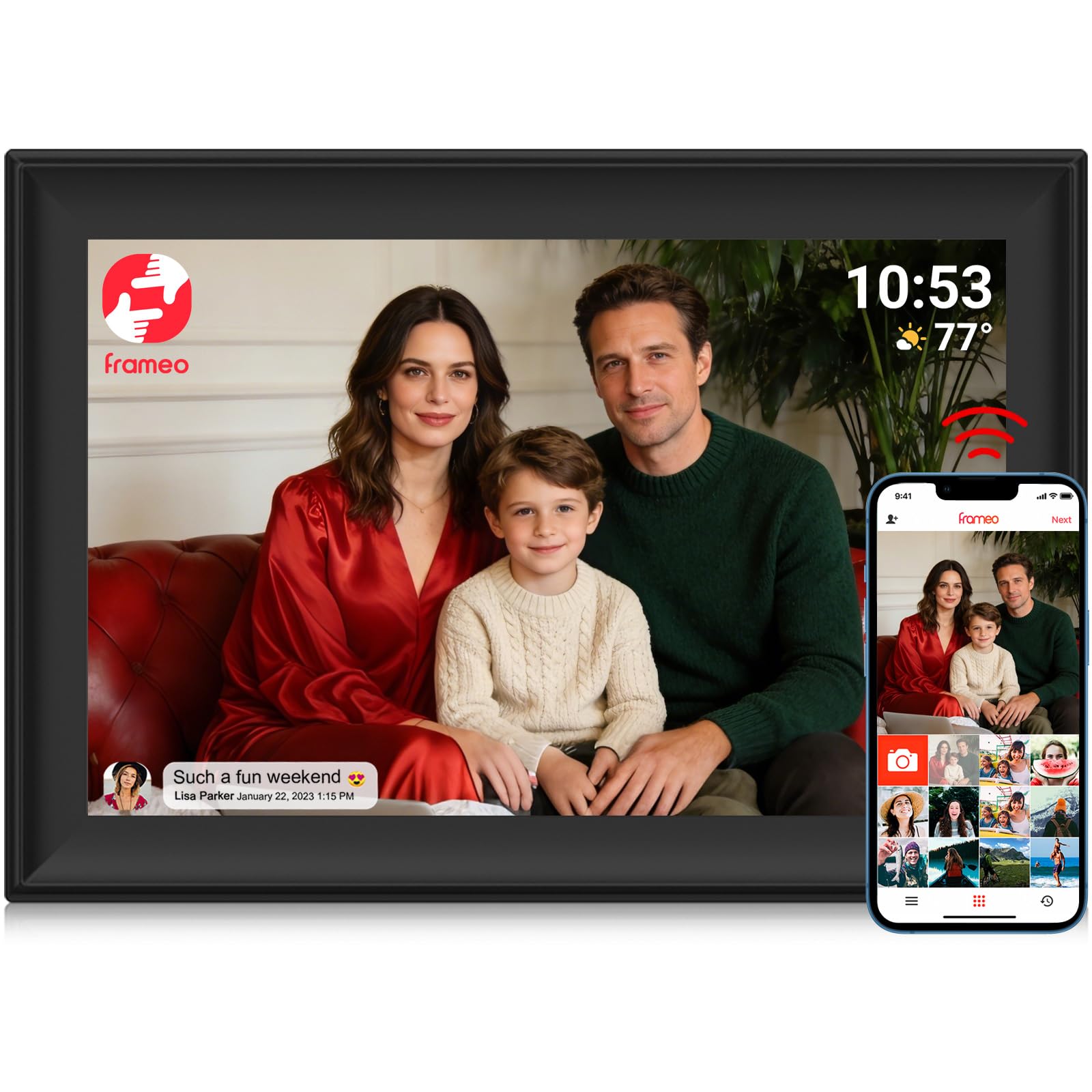 FRAMEO 10.1 inch Digital Photo Frame WiFi 32GB HD IPS Touch Screen Digital Picture Frame Expandable Storage via USB or SD Card (up to 64GB) Easy Setup Share Photo or Video via Frameo APP 10.1 inch Deep black