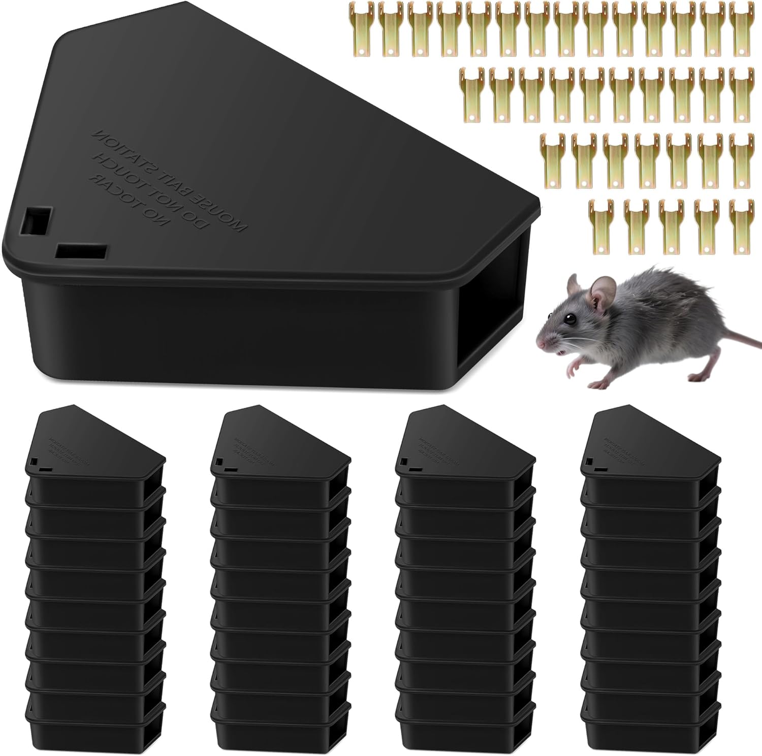 36 Pack Mice Bait Stations with Keys, Mouse Stations, Weather‑Resistant Mouse Station Box for Indoor Outdoor Keep Rat Mice Away Pets Safe, Dual Entry Tunnel, Black