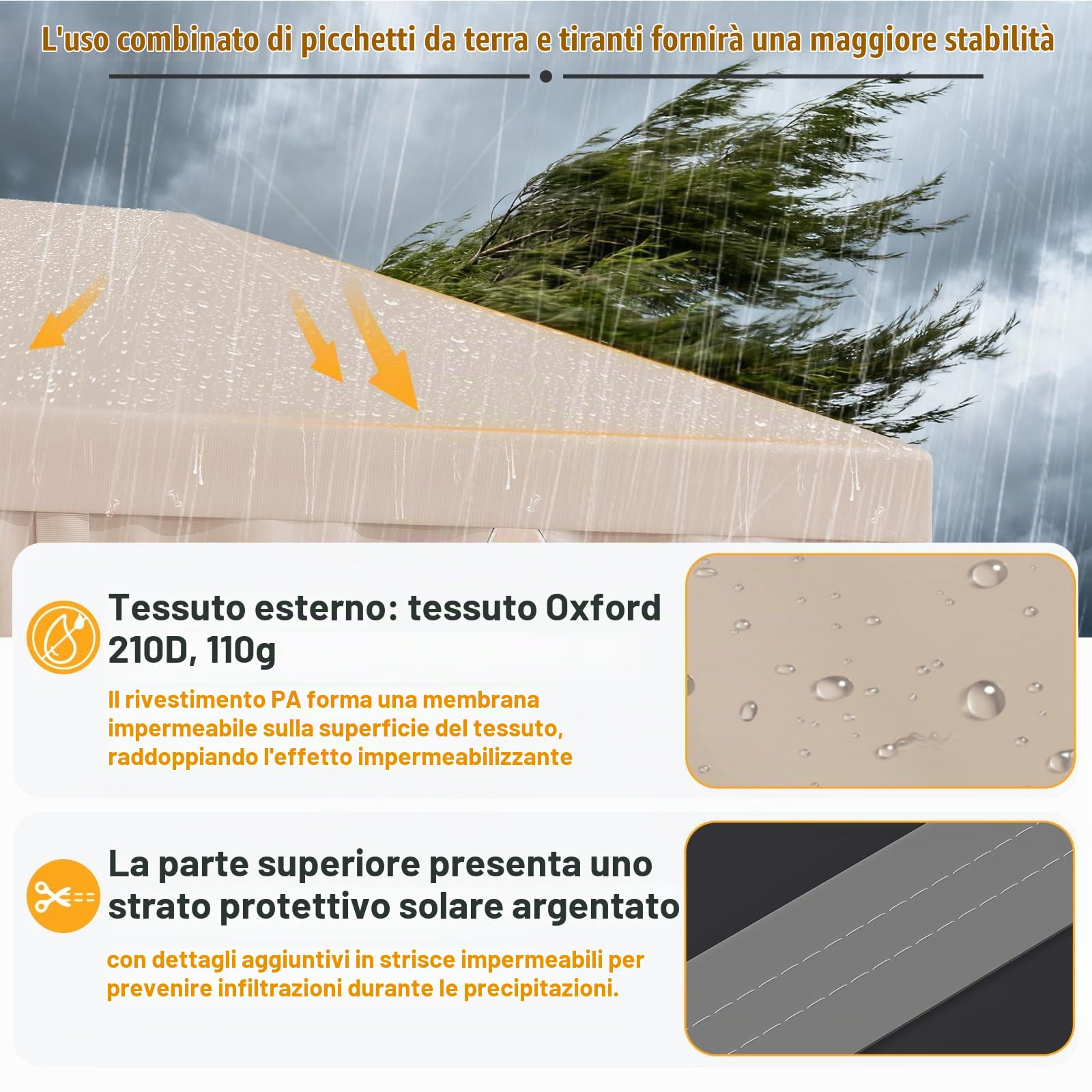 JUMMICO Gazebo 3x6m Pieghevole, Altezza Regolabile, Struttura Stabile, Copertura Esterna Resistente e Impermeabile, con Pareti Laterali, con 4 Sacchi di Sabbia di Peso e Sacca da Trasporto, Beige
