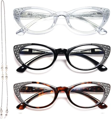 Miniatura 1 de EYEURL Gafas de lectura de ojo de gato para mujer, bloqueo de luz azul, paquete de 3 lectores de computadora de 1.75 pulgadas con bisagra de