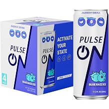 PulseOn Energy Drink, 200mg Natural Caffeine, Blue Razz Ice, 4 Pack