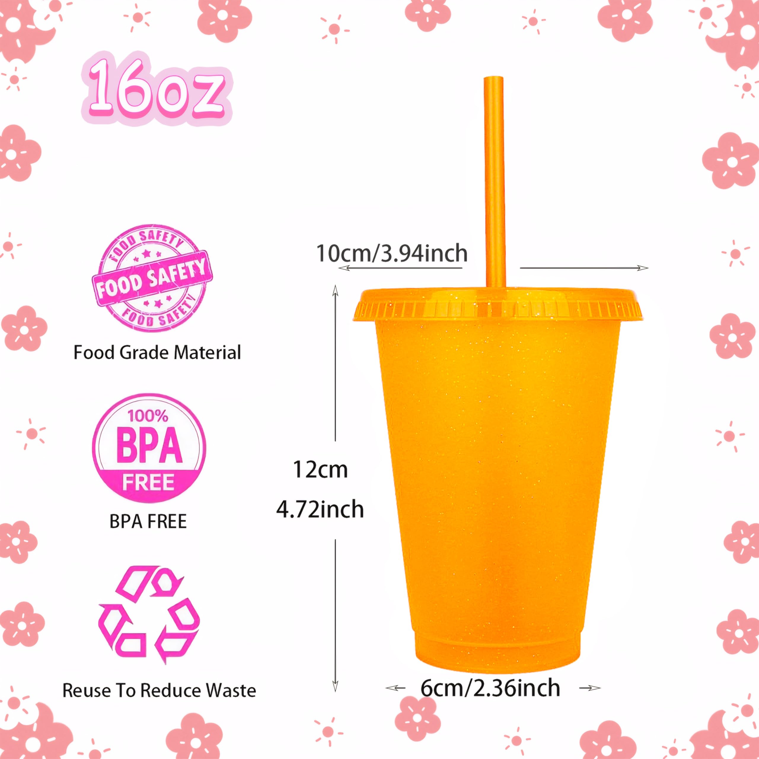 Yisituo 480ml Reusable Plastic Cups, 15 Pack of Kids Tumbler with Lid and Straw, for Cold Drinks Iced Coffee - Image 2
