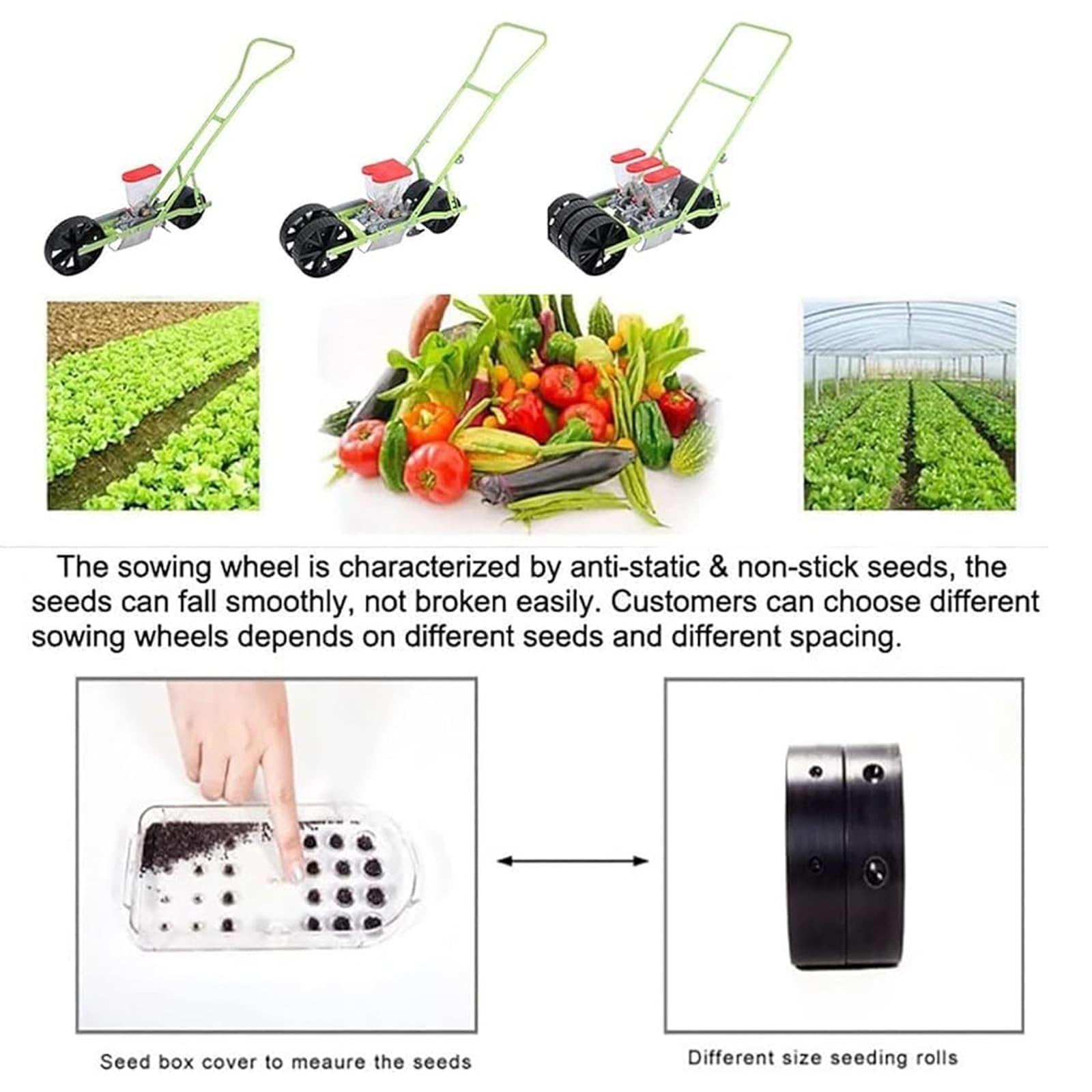 Sämaschine Hand,Gemüsesämaschine für Sojabohnen & ErdnüsseKohl, Radieschen,Sämaschine Rasen für Hobbygärtner Gartenstreuer, Einstellbarer Pflanzen Und Reihenabstand(Size:2line,Color:Stil-A)
