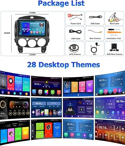 Miniatura 7 de Estéreo de coche Android 13 2G+64G para 2007-2014 Mazda 2 Radio con Apple CarPlay Android Auto, Hikity 9 pulgadas pantalla táctil con Mirror Link