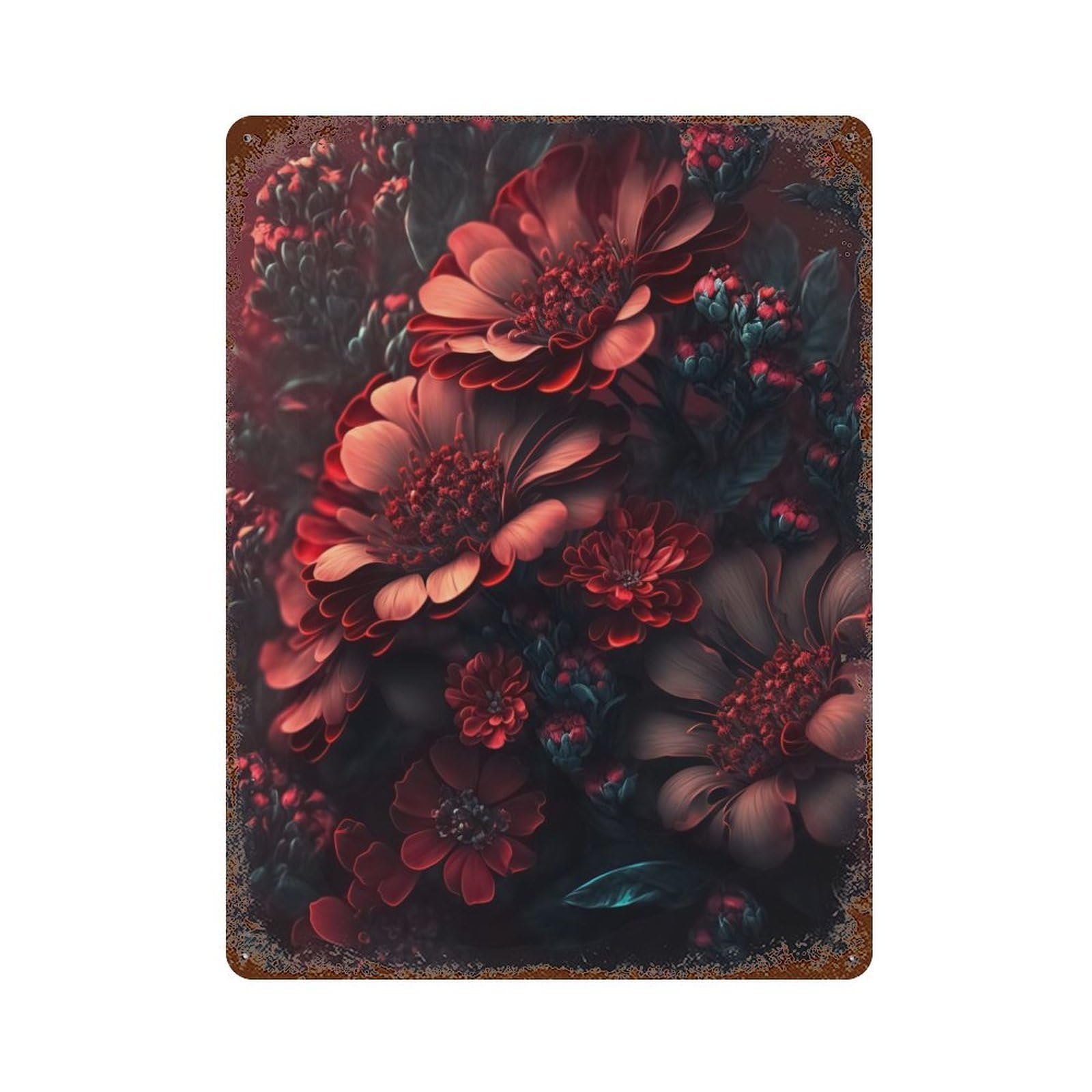 Rustic Tin Plaque Flower 5 15.7"x11.8", Retro Wall Decor for Shed, Workshop And Garage Wall Decor