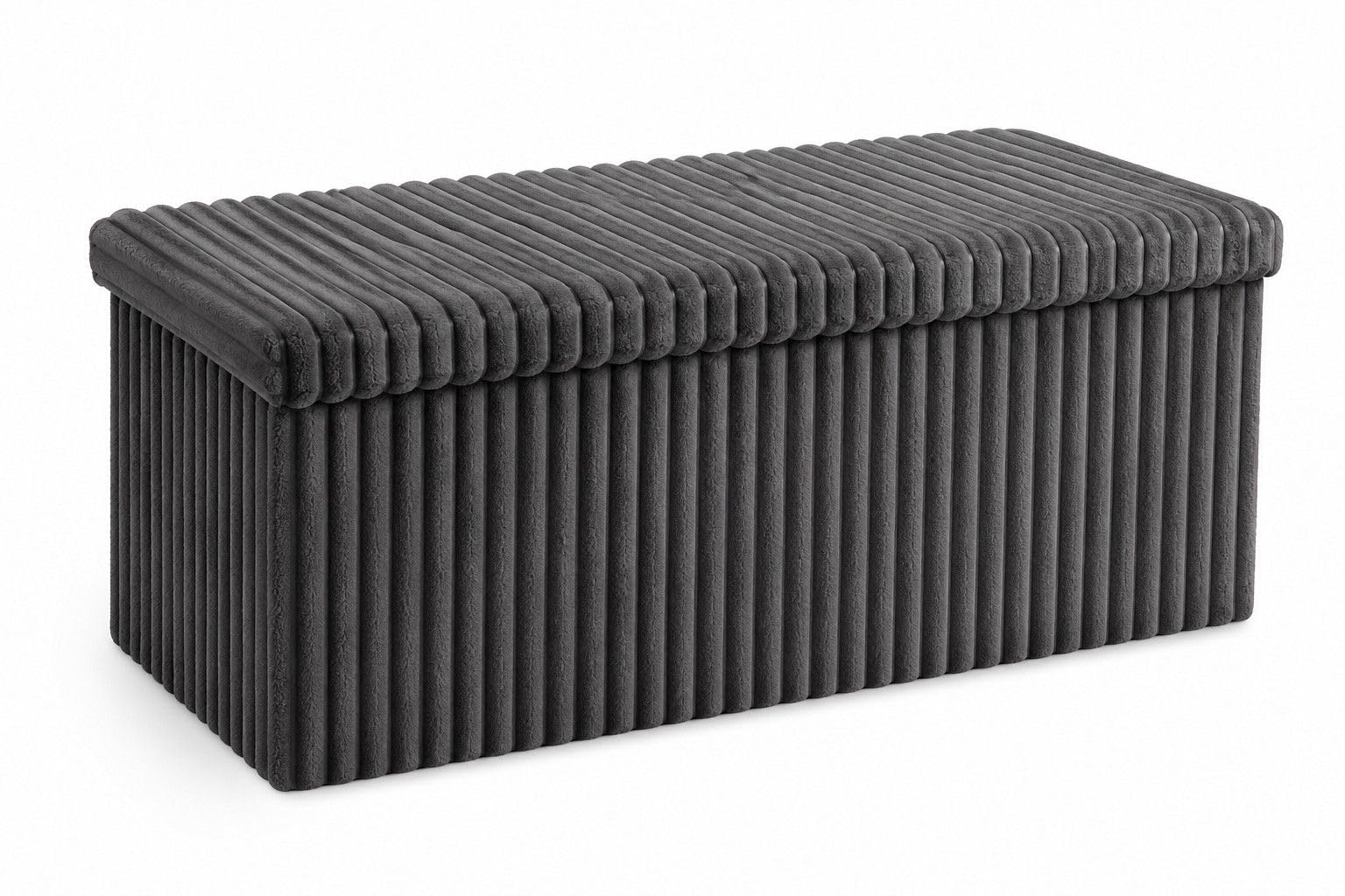 INSAFIANS Corduroy Ottoman Storage Box with lid Foldable Padded Seat Multipurpose Footstool Toy chest box Living Room seat (CHAR LRGE)